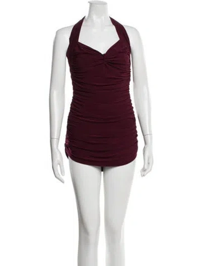 Pre-owned Norma Kamali Pleated Accents One-piece In Burgundy