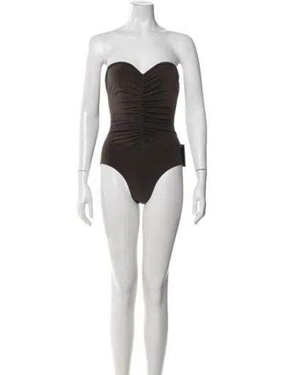 Pre-owned Norma Kamali Pleated Accents One-piece W/ Tags In Brown