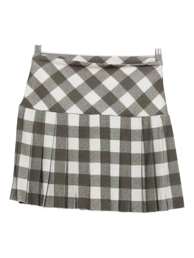 Norma Kamali Pleated Checked Skirt In Gray
