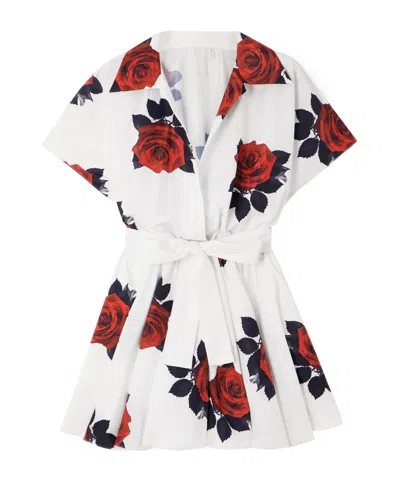Norma Kamali Pleated Floral-print Satin Mini Wrap Dress In White
