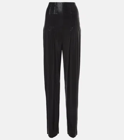 Norma Kamali Pleated High-rise Lamé Wide-leg Pants In Black