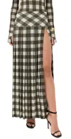 Norma Kamali Pleated Long Skirt With Slit Bark Box Plaid In Multi