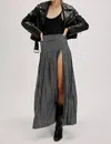 Norma Kamali Pleated Long Skirt With Slit In Large Houndstooth