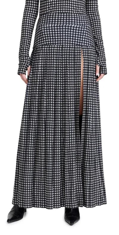 Norma Kamali Pleated Long Skirt With Slit Large Houndstooth