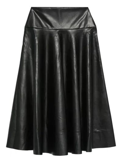 Norma Kamali Midi-length Skirt In Smooth Faux Leather With High Waist In Black