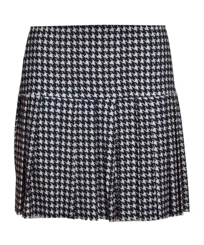 Norma Kamali Printed Pleated Short Skirt In Houndstooth