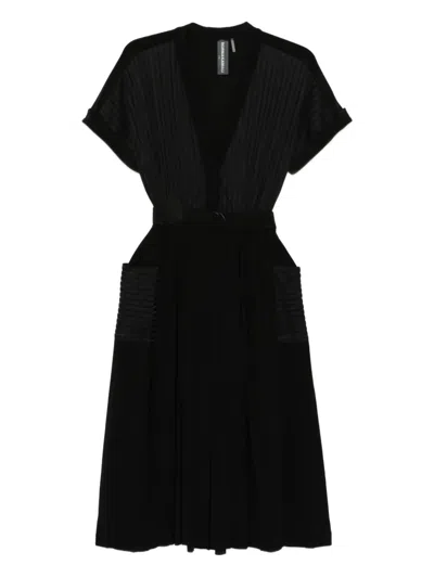Norma Kamali Pleated Striped Midi Dress In Black