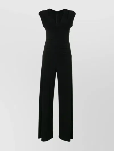 NORMA KAMALI PLUNGE JUMPSUIT RUCHED DETAILING