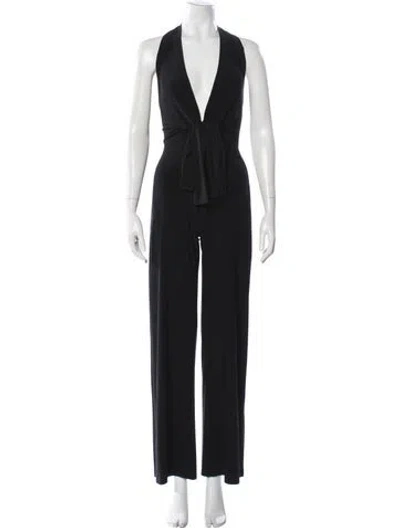 Pre-owned Norma Kamali Plunge Neckline Jumpsuit In Black