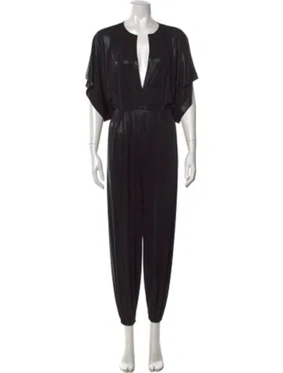 Pre-owned Norma Kamali Plunge Neckline Jumpsuit In Black/metallic