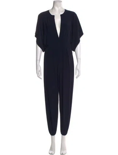 Pre-owned Norma Kamali Plunge Neckline Jumpsuit In Blue