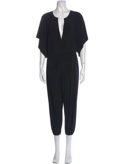 Pre-owned Norma Kamali Plunge Neckline Jumpsuit In Blue