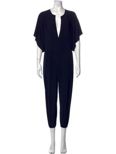 Pre-owned Norma Kamali Plunge Neckline Jumpsuit In Blue