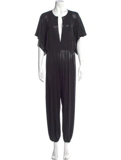 Pre-owned Norma Kamali Plunge Neckline Jumpsuit In Gray