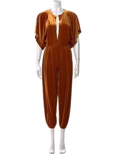 Pre-owned Norma Kamali Plunge Neckline Jumpsuit W/ Tags In Gold