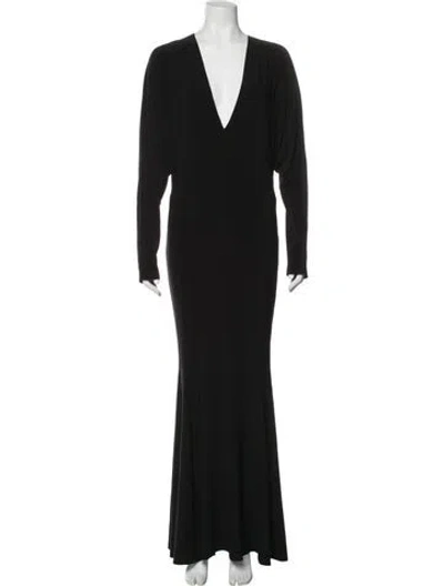 Pre-owned Norma Kamali Plunge Neckline Long Dress In Black