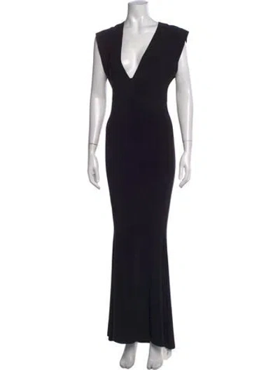 Pre-owned Norma Kamali Plunge Neckline Long Dress In Black