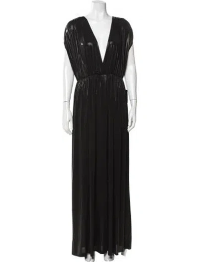 Pre-owned Norma Kamali Plunge Neckline Long Dress W/ Tags In Black/metallic