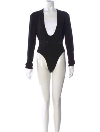 Pre-owned Norma Kamali Plunge Neckline Long Sleeve Bodysuit In Black