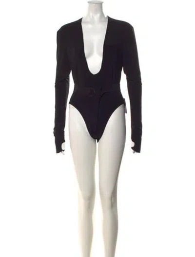 Pre-owned Norma Kamali Plunge Neckline Long Sleeve Bodysuit W/ Tags In Black