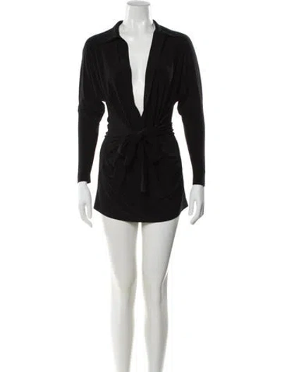 Pre-owned Norma Kamali Plunge Neckline Mini Dress In Black