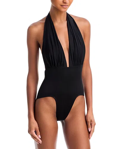 NORMA KAMALI PLUNGING HALTER NECK SWIMSUIT