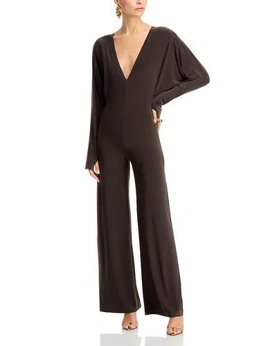 Norma Kamali Plunging Neck Jumpsuit In Espresso