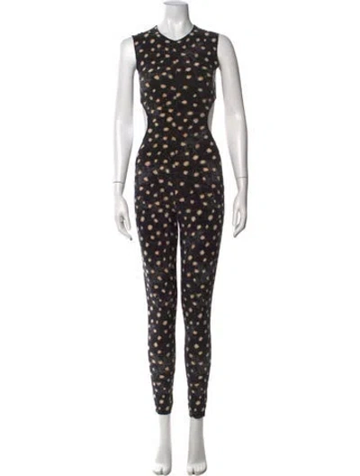 Pre-owned Norma Kamali Polka Dot Print Crew Neck Jumpsuit In Black
