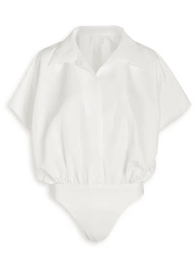 Norma Kamali Poplin Shirt Bodysuit In White
