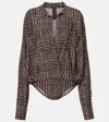 Norma Kamali Prince Of Wales Check Bodysuit In Brown