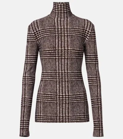 Norma Kamali Prince Of Wales Check Turtleneck Top In Brown