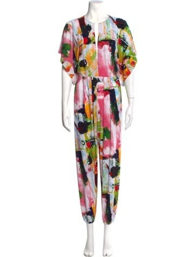 Pre-owned Norma Kamali Printed Asymmetrical Jumpsuit In Pink