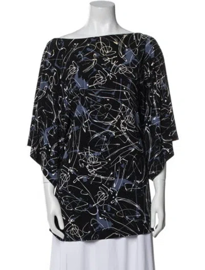 Pre-owned Norma Kamali Printed Bateau Neckline Tunic In Black