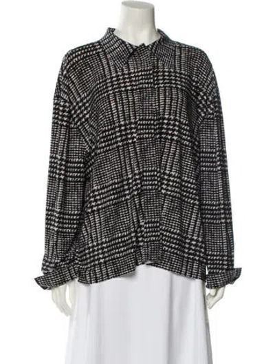 Pre-owned Norma Kamali Printed Long Sleeve Button-up Top In Black