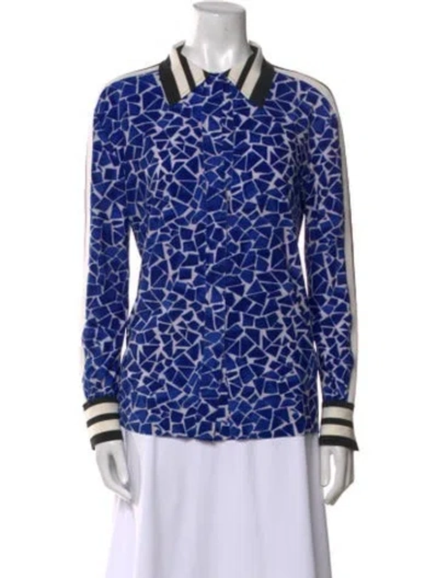 Pre-owned Norma Kamali Printed Long Sleeve Button-up Top In Blue