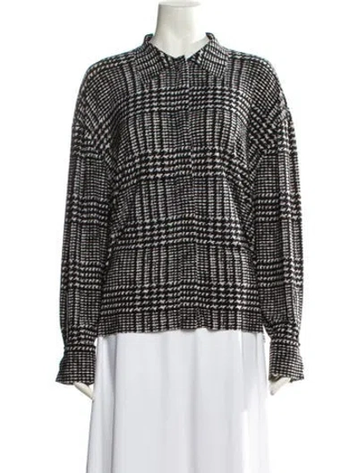 Pre-owned Norma Kamali Printed Mock Neck Button-up Top In Black