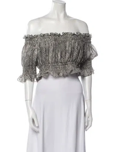 Pre-owned Norma Kamali Printed Off-the-shoulder Crop Top In Multi