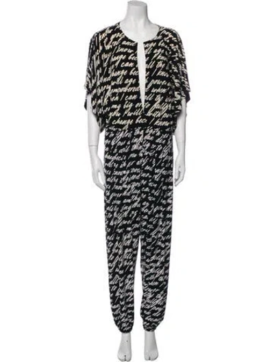 Pre-owned Norma Kamali Printed Plunge Neckline Jumpsuit In Multi