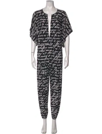 Pre-owned Norma Kamali Printed Plunge Neckline Jumpsuit In Multi