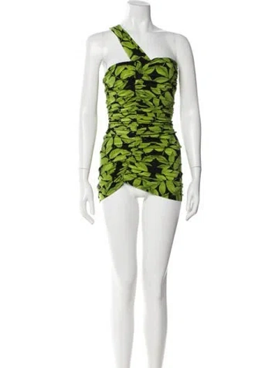Pre-owned Norma Kamali Printed Ruffle Embellishment One-piece In Green