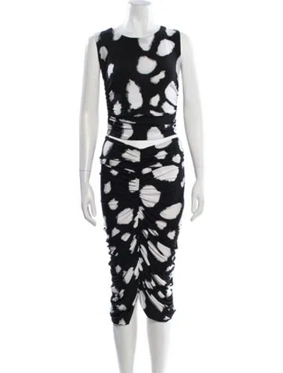 Pre-owned Norma Kamali Printed Ruffle Embellishment Skirt Suit In Black