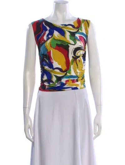 Pre-owned Norma Kamali Printed Scoop Neck Top In Multi