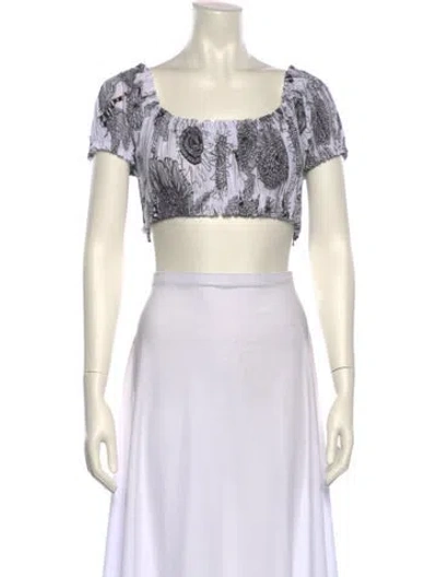 Pre-owned Norma Kamali Printed Square Neckline Crop Top W/ Tags In White
