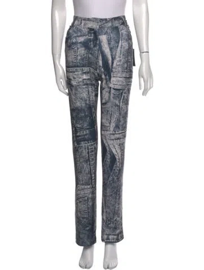 Pre-owned Norma Kamali Printed Straight Leg Pants W/ Tags In Blue