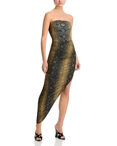 Norma Kamali Strapless Side Drape Gown In Python (brown)