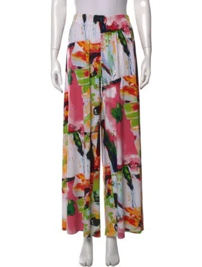 Pre-owned Norma Kamali Printed Wide Leg Pants In Pink