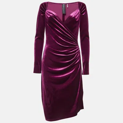 Pre-owned Norma Kamali Purple Stretch Velvet Ruche Detail Short Dress M