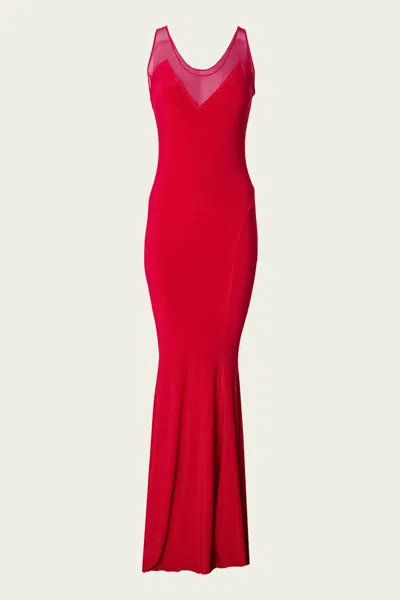 Norma Kamali Racer Fishtail Gown In Tiger Red In Gray