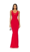 Norma Kamali Sleeveless Low Back Drape Gown In Tiger Red