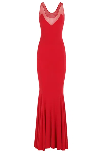 Norma Kamali Red Sleeveless Dress With Draped Neckline And Low Rear